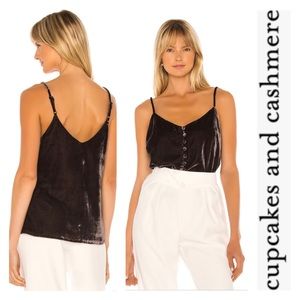 New Cupcakes And Cashmere Delaine Velvet Button Down Tank / Cami